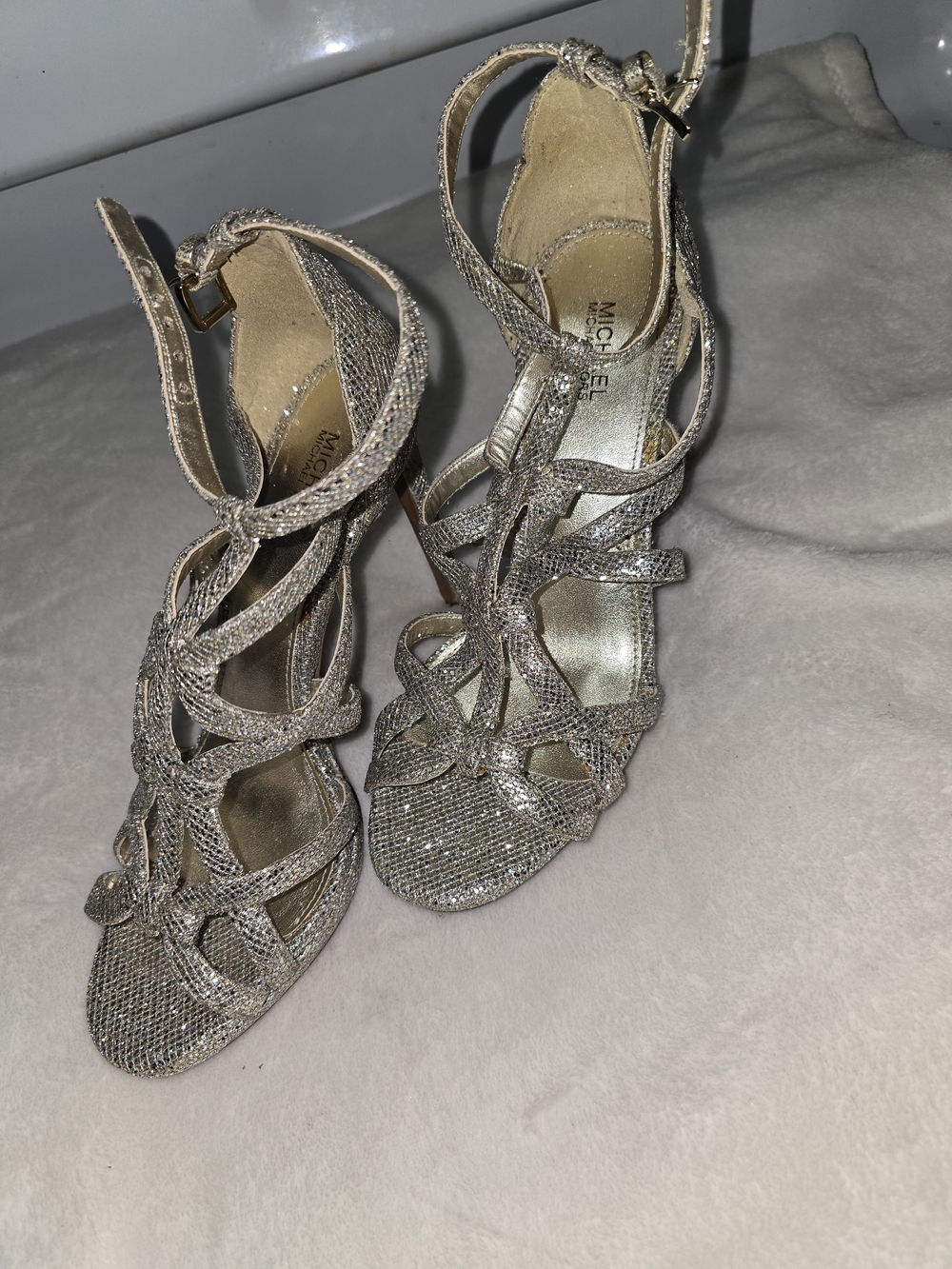 MICHAEL Michael Kors Silver Glitter Strappy High Heels